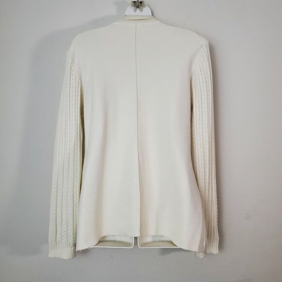 Como Vintage Cardigan Blazer XL Ivory White Knit Cable Sleeves Preppy Classic - Picture 8 of 10